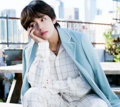 V of BTS in Los Angeles for a photo shoot in 2018.