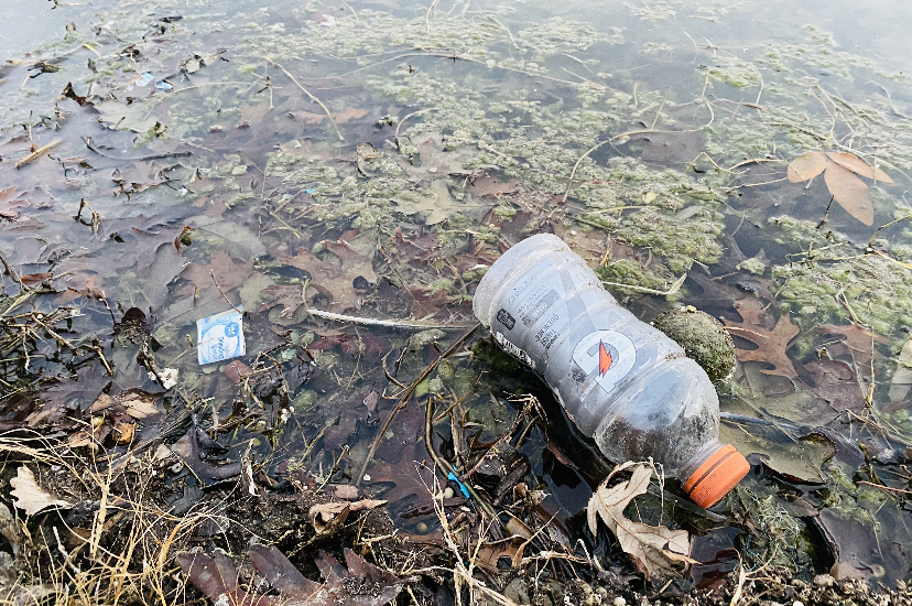Plastic trash in water. 