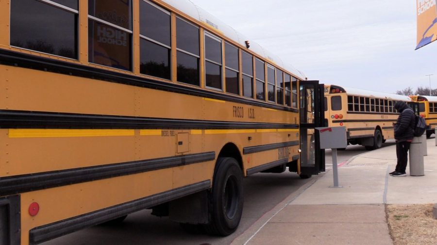 Buses lined up at Frisco High School