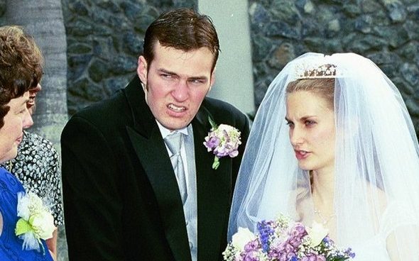 Groom with unpleasant reaction to hearing shocking wedding vows.