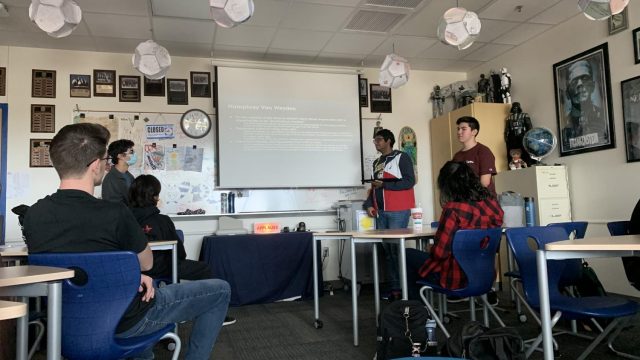 Students giving an AcDec presentation.